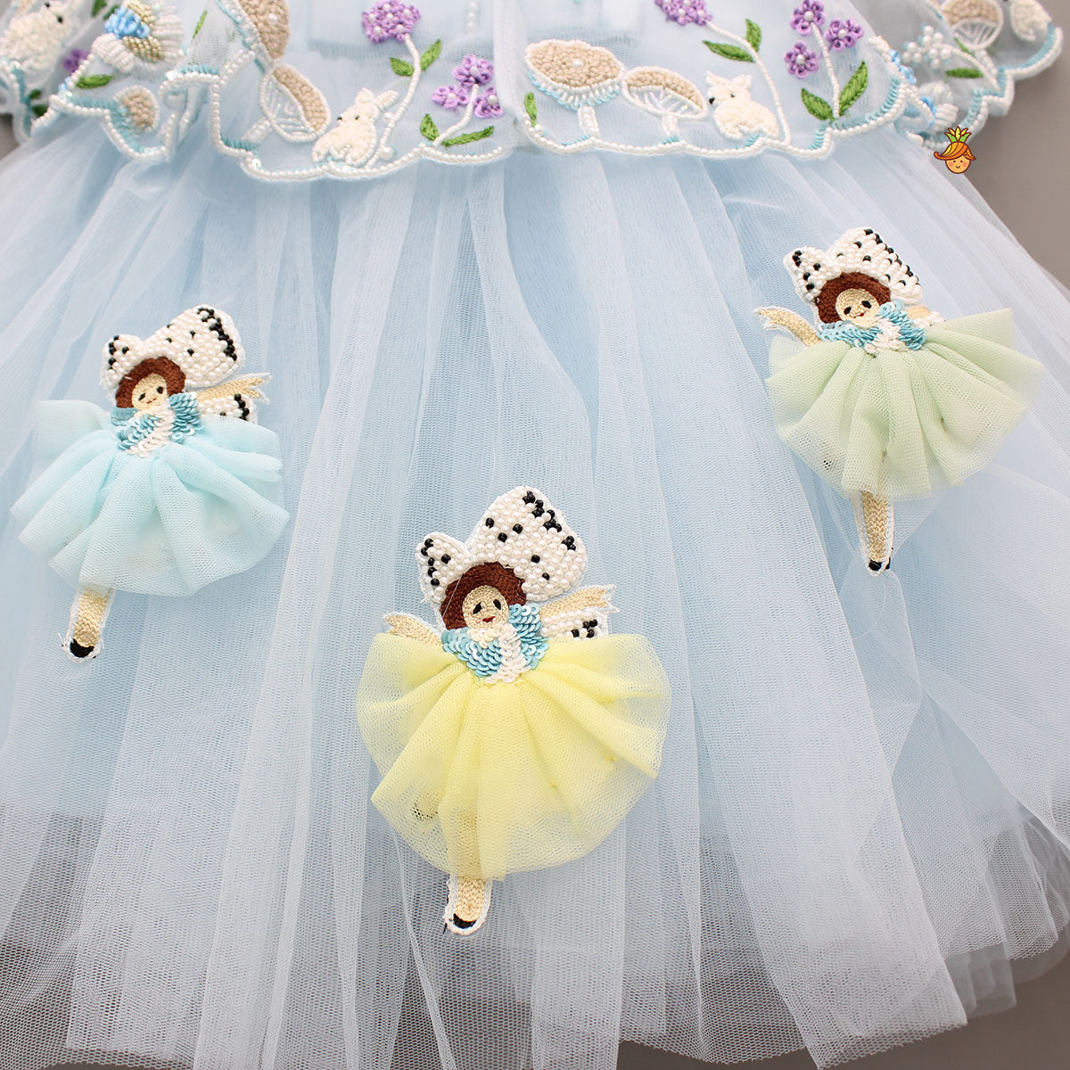 Sky Blue Strappy Dress With Embroidered Cape