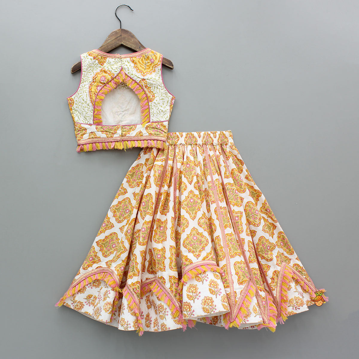 Stylish Cotton Printed Top With Printed Lehenga And Dupatta