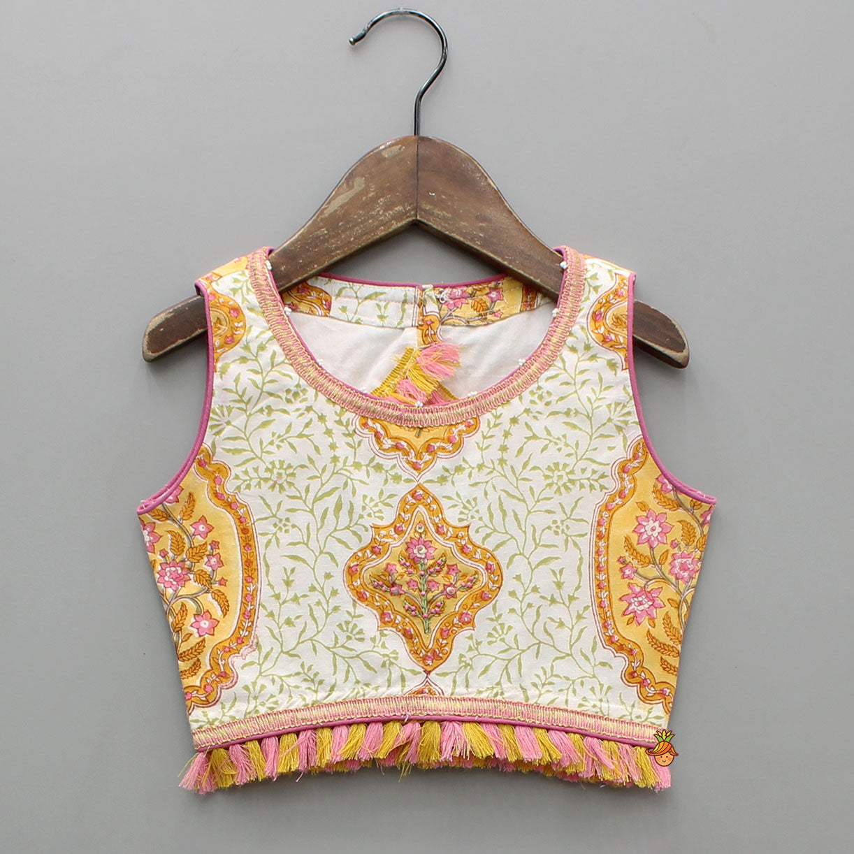 Stylish Cotton Printed Top With Printed Lehenga And Dupatta
