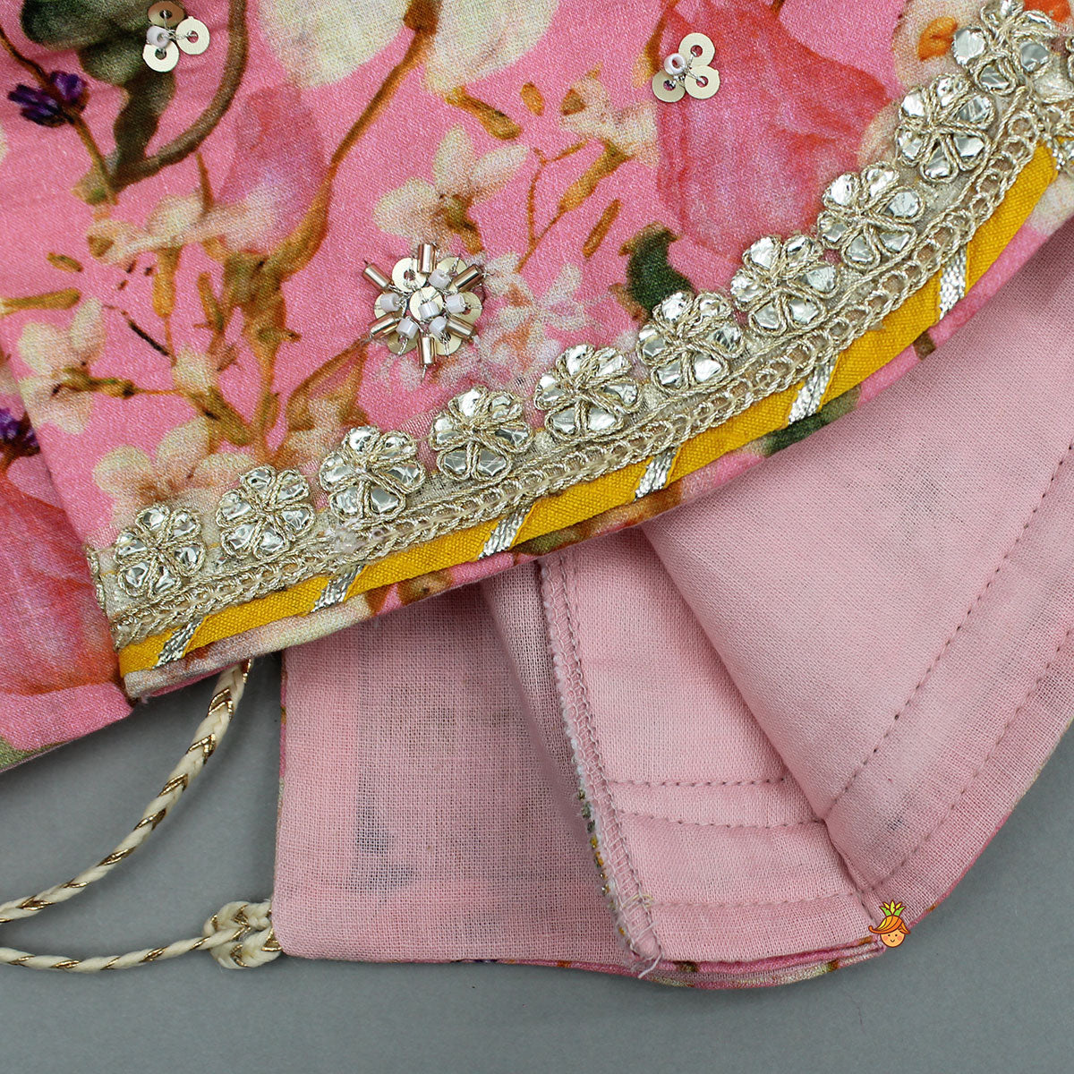 Stunning Pink Floral Printed Top With Embroidered Lehenga And Dupatta