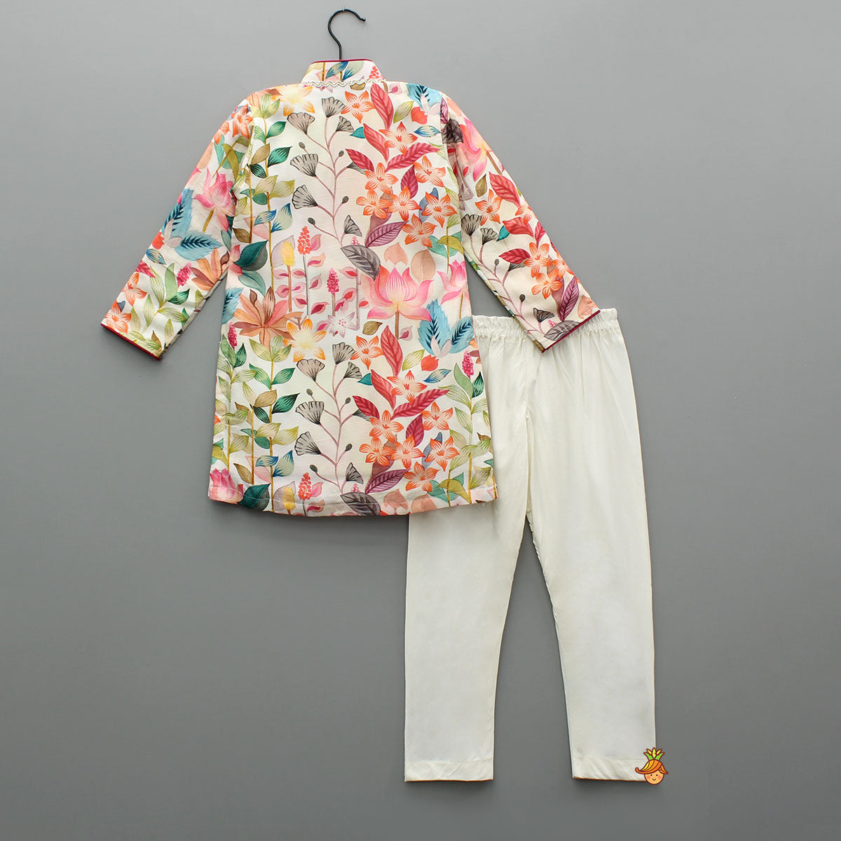 Floral Print Silk Kurta With Pyjama