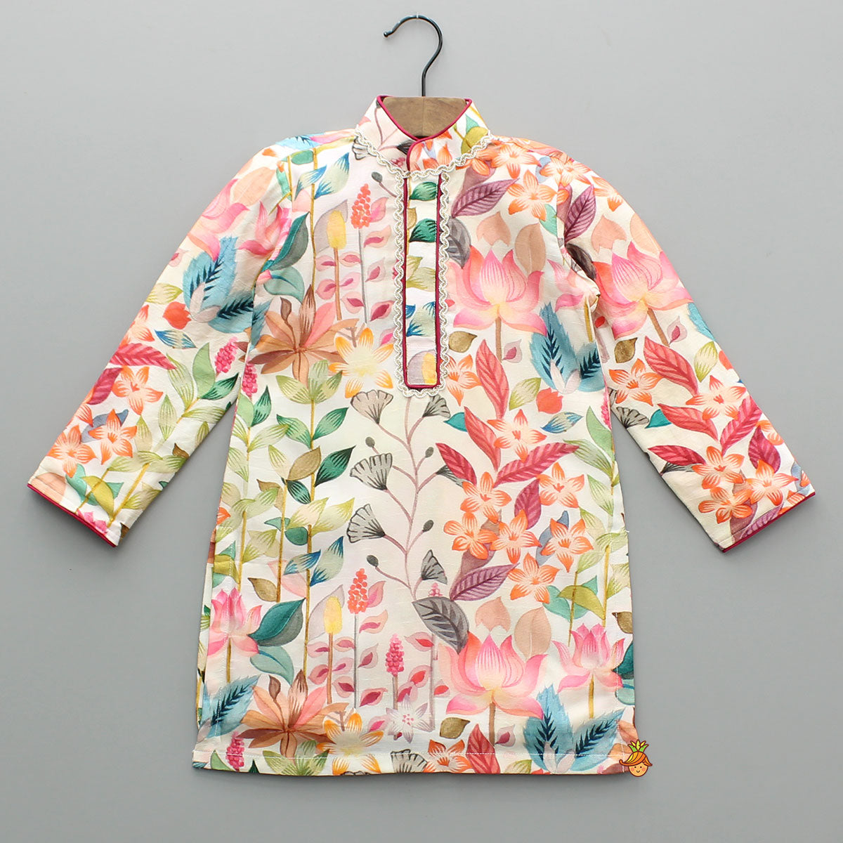 Floral Print Silk Kurta With Pyjama