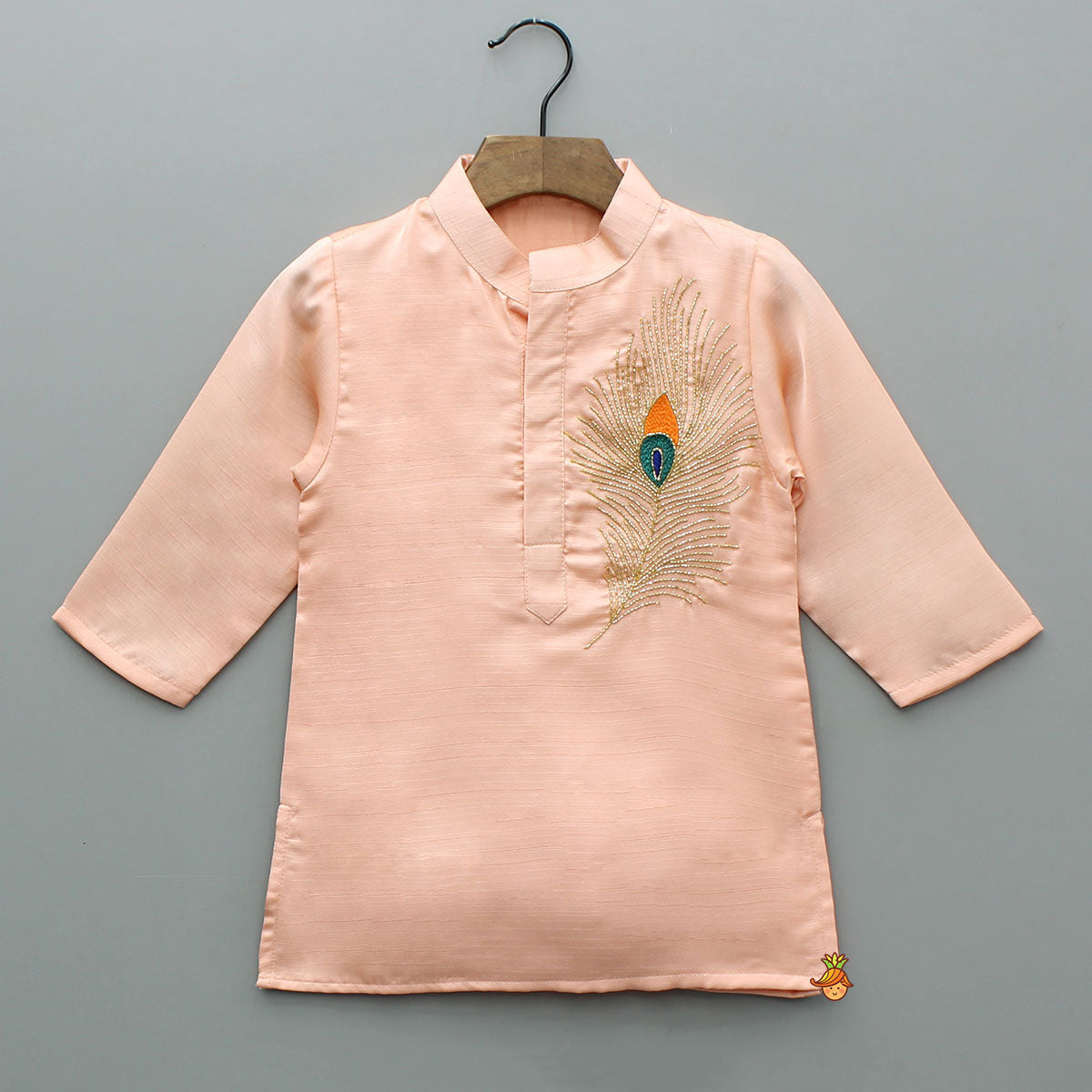 Mor Pankh Hand Embroidered Peach Kurta And Pyjama