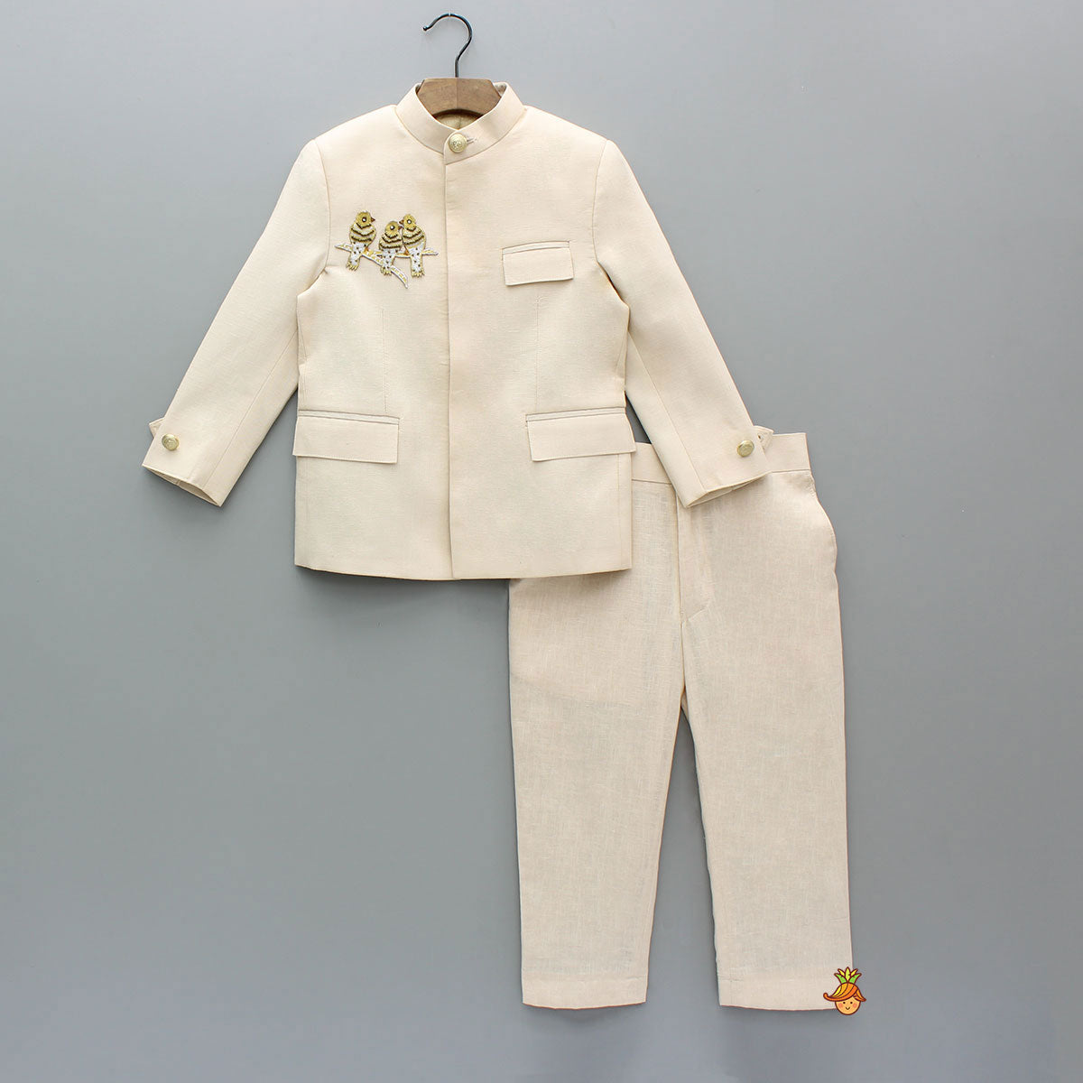 Beige Sherwani With Pocket Detailing And Matching Pant