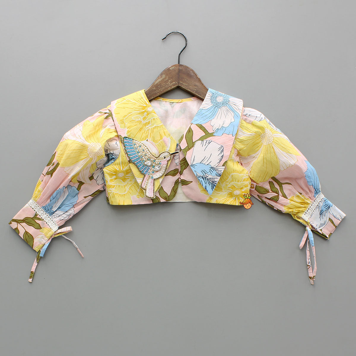 Floral Printed Cotton Top With Matching Lehenga And Bag