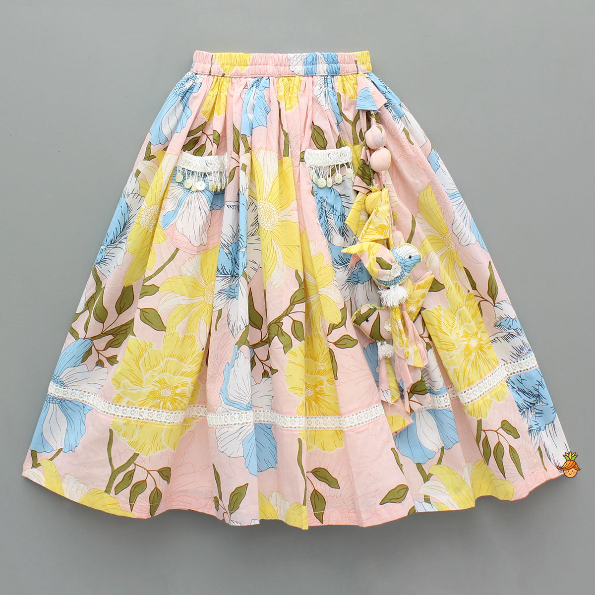 Floral Printed Cotton Top With Matching Lehenga And Bag