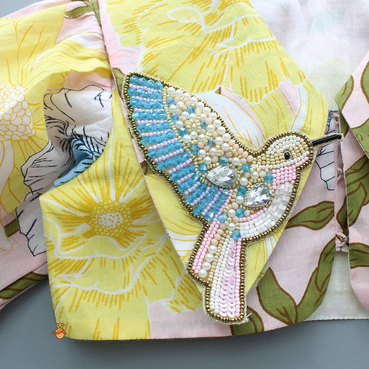 Floral Printed Cotton Top With Matching Lehenga And Bag