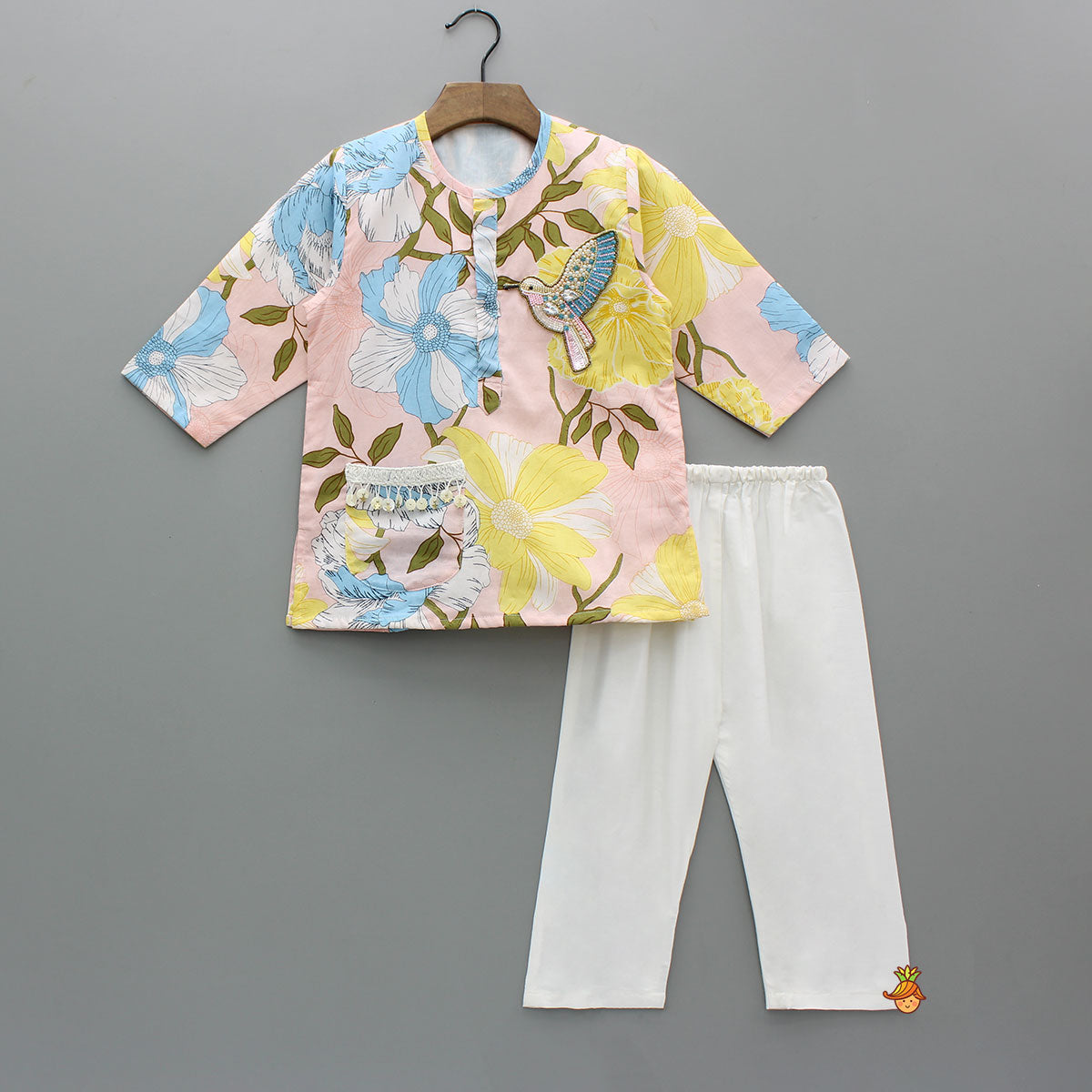 Floral Printed Cotton Kurta With Pyjama
