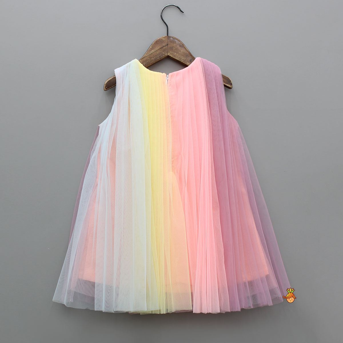 Cute Multicolour Pleated Embellished Net Dress