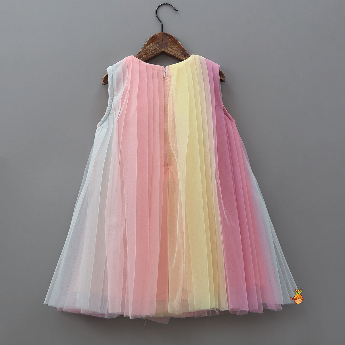 Cute Multicolour Pleated Embellished Net Dress