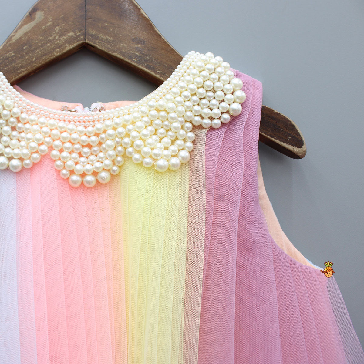 Cute Multicolour Pleated Embellished Net Dress