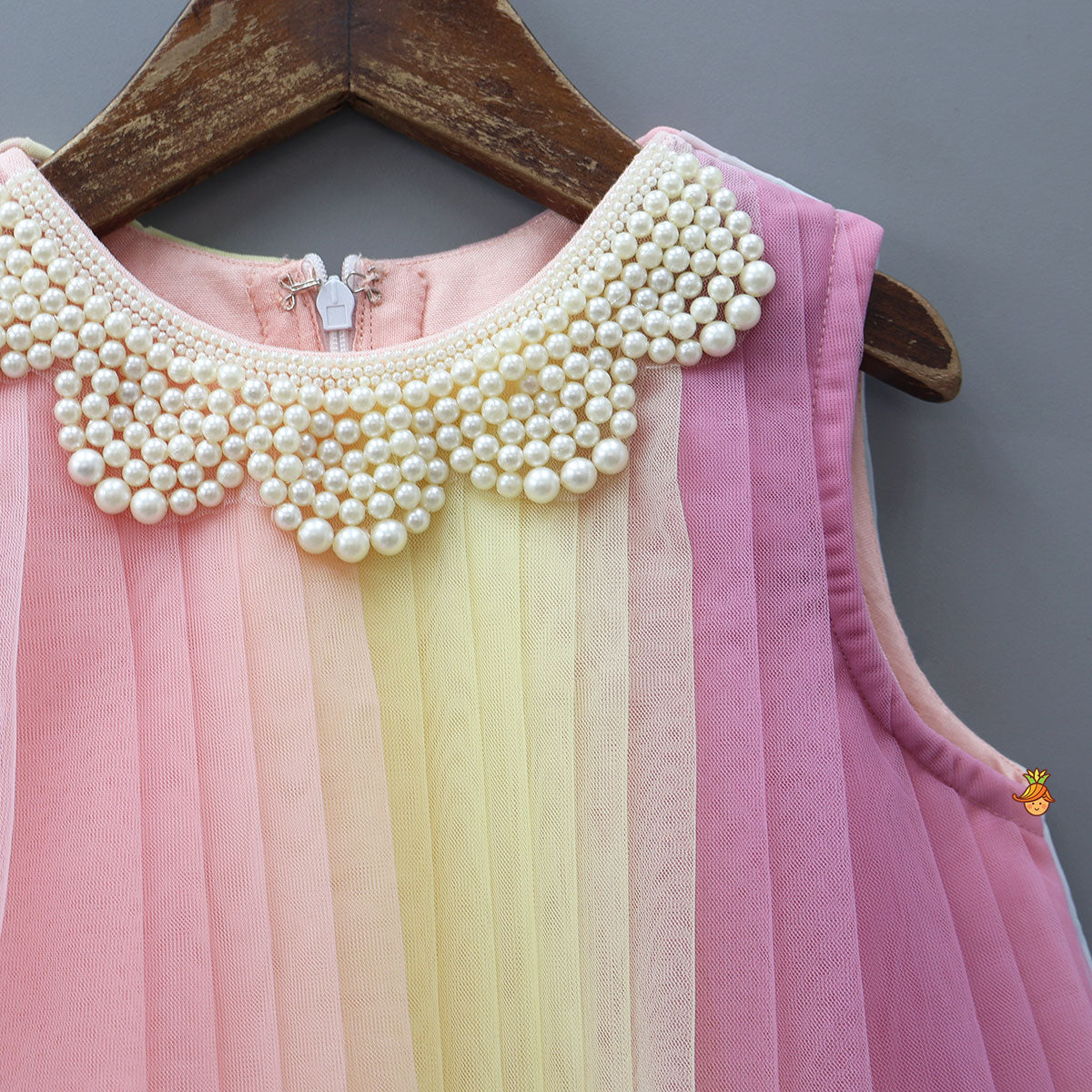 Cute Multicolour Pleated Embellished Net Dress