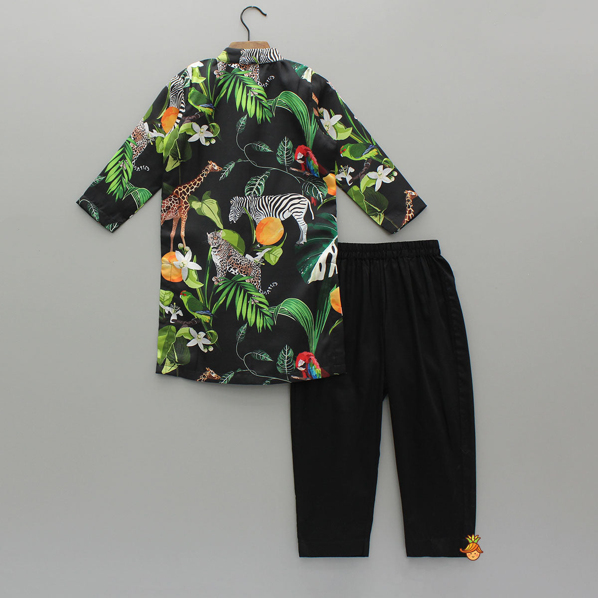 Black Jungle Safari Printed Kurta With Pyjama