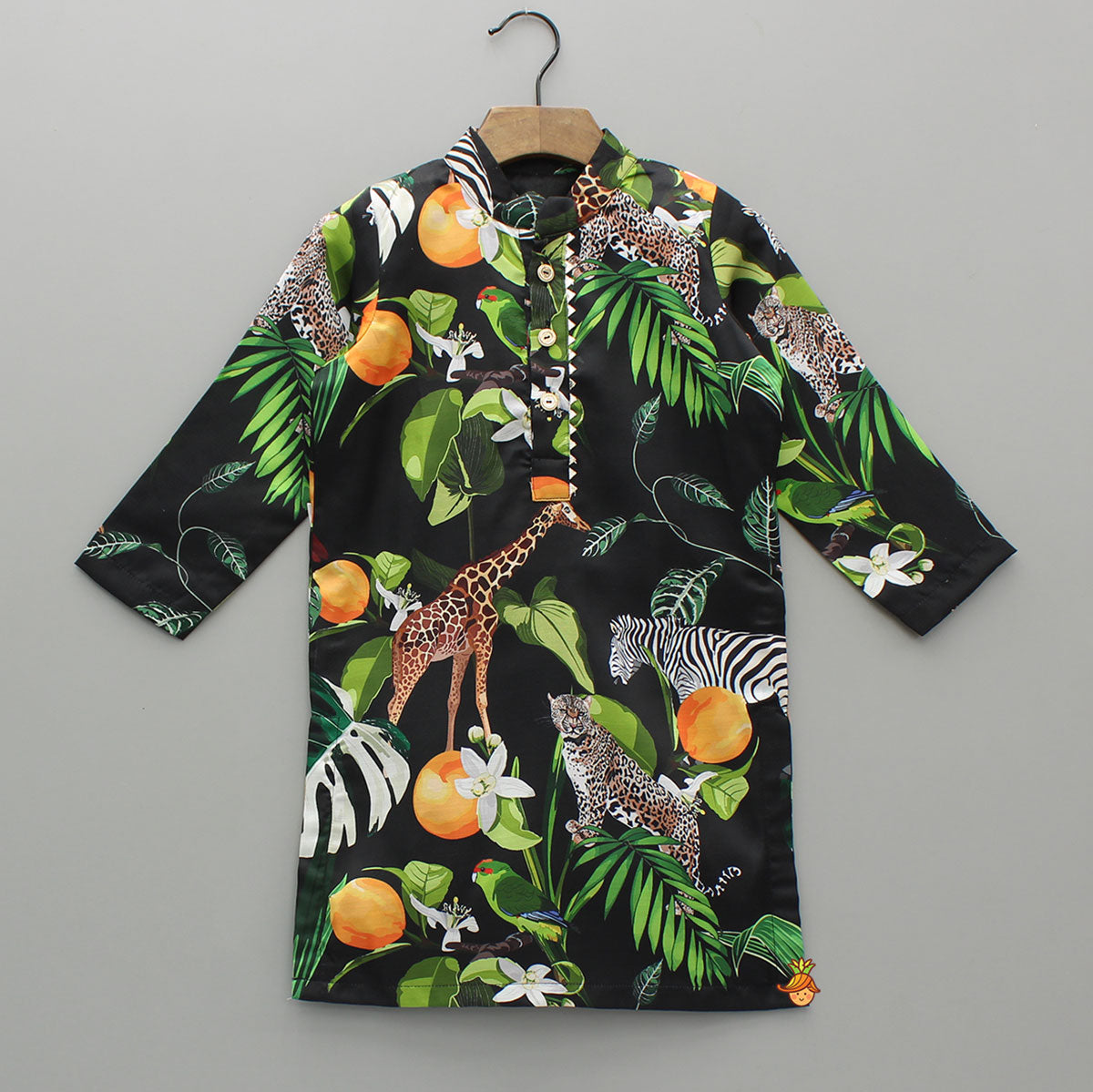 Black Jungle Safari Printed Kurta With Pyjama