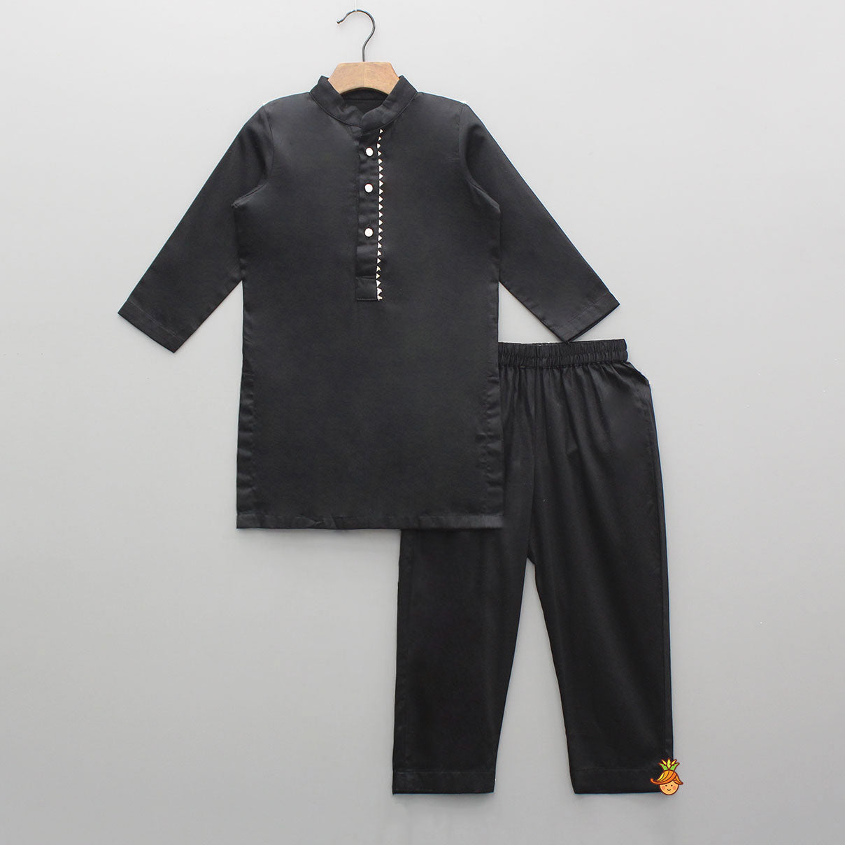 Black Kurta With Safari Printed Jacket And Pyjama
