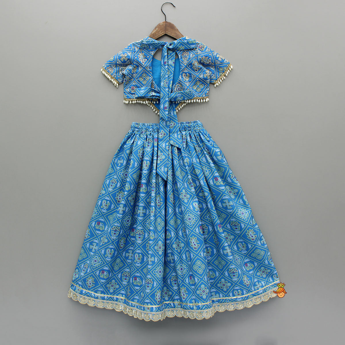 Blue Bandhani Printed Top With Lehenga And Dupatta