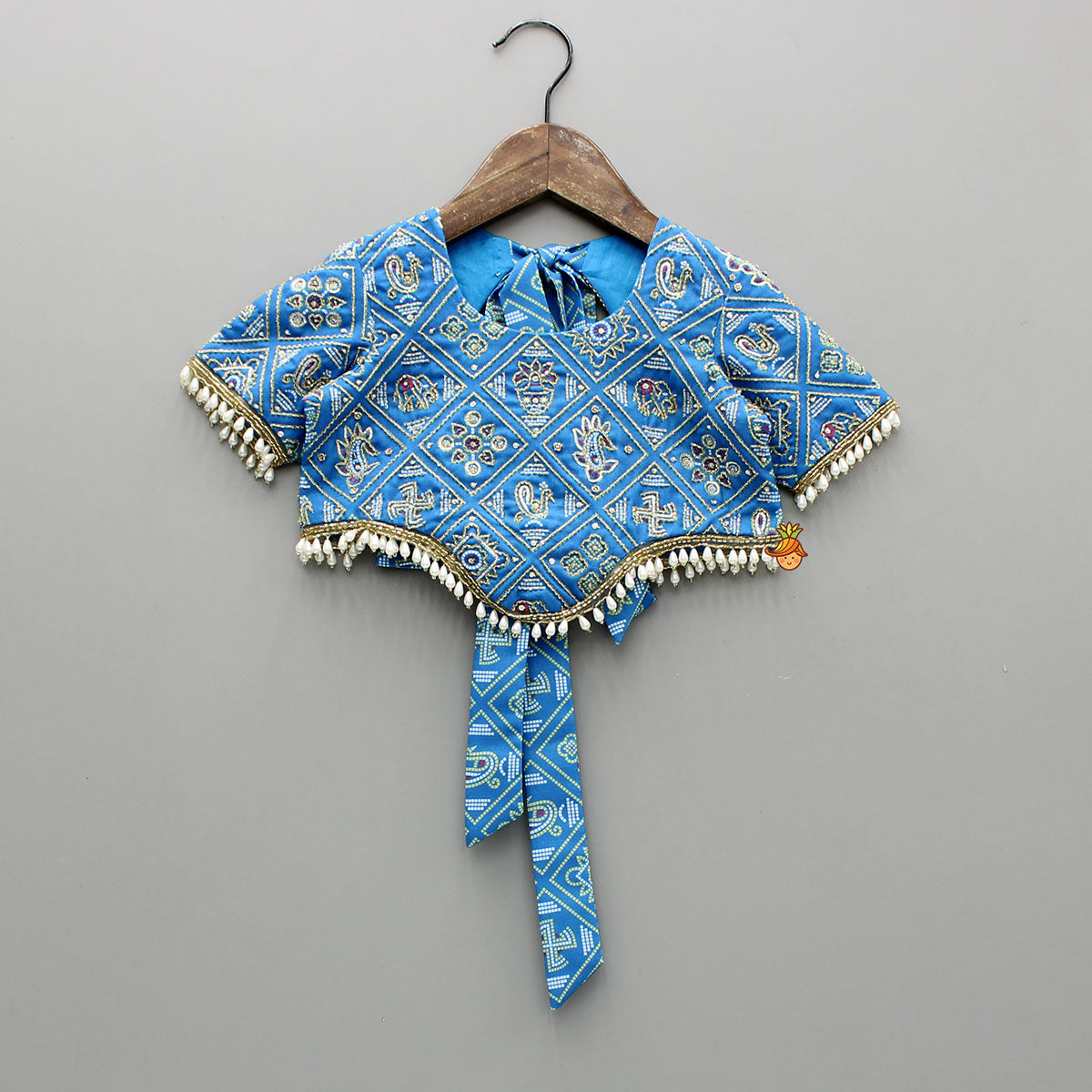 Blue Bandhani Printed Top With Lehenga And Dupatta