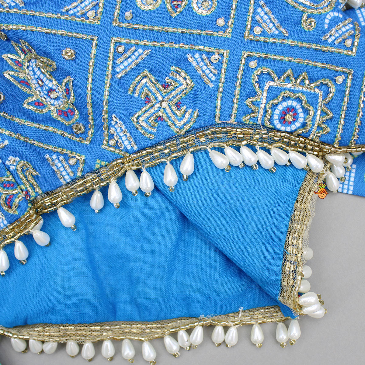 Blue Bandhani Printed Top With Lehenga And Dupatta