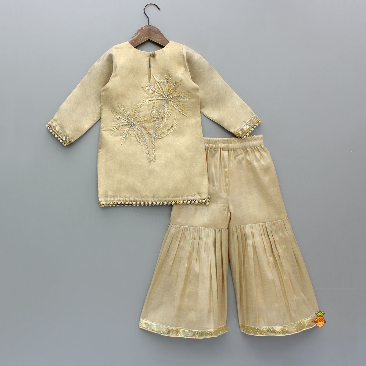 Stunning Beige Hand Embroidered Sheen Kurti With Sharara