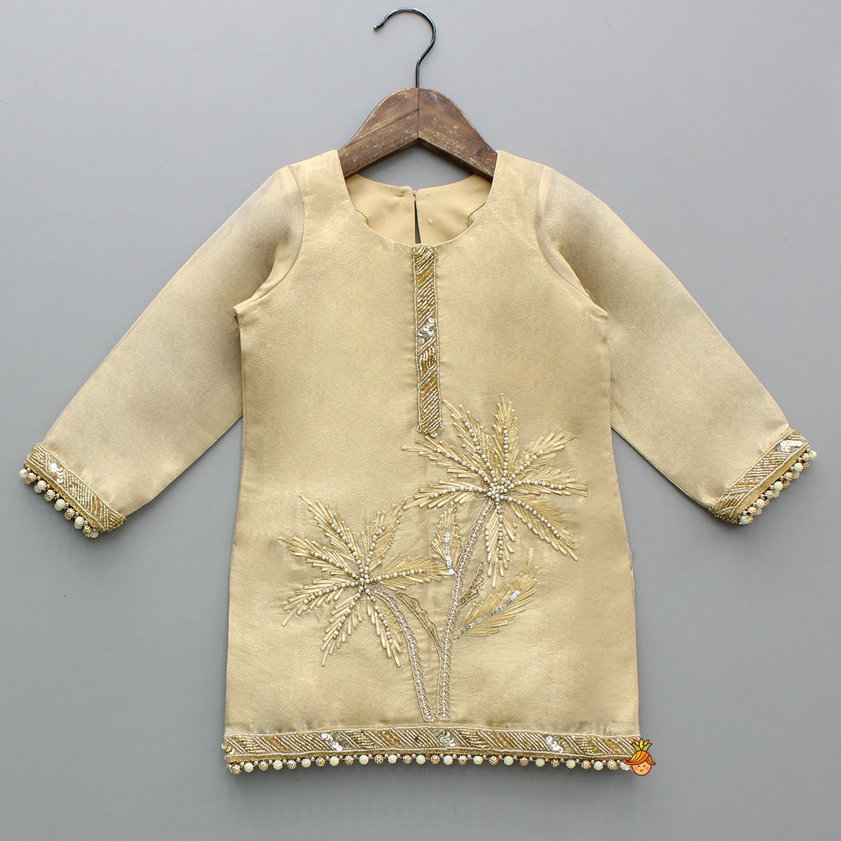 Stunning Beige Hand Embroidered Sheen Kurti With Sharara