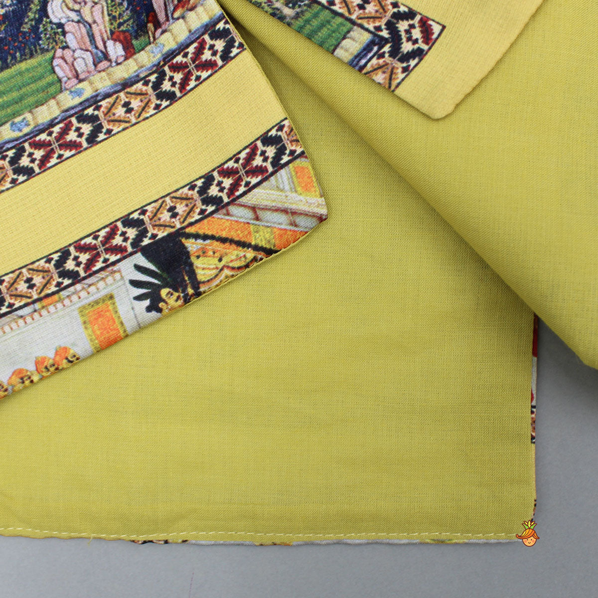 Kurta With Exquisite Yellow Ethnic Printed Jacket And Pyjama