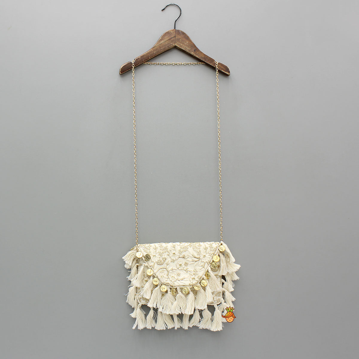 Sling Bag With Zari And Thread Floral Embroidery And Fringe Detailing