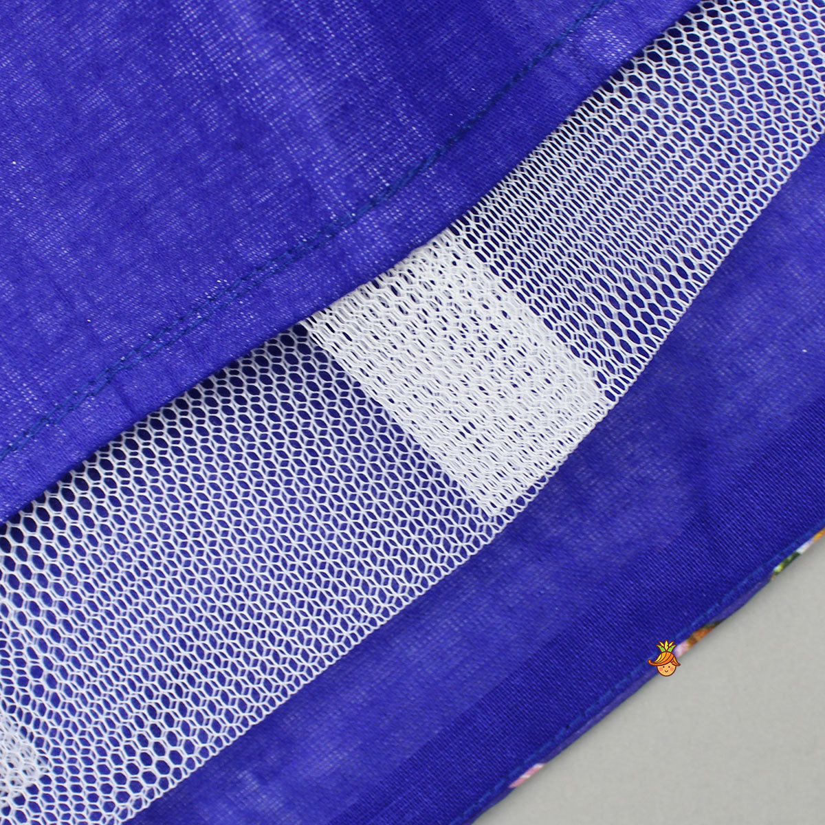 Layered Sleeves Blue Top And Fabric Flower Tassels Enhanced Lehenga With Purple Net Dupatta