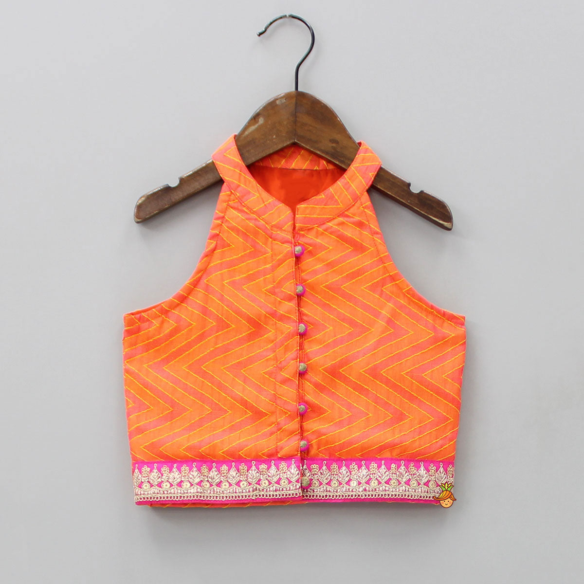 Zig-Zag Printed Halter Neck Top With Printed Pink Dhoti