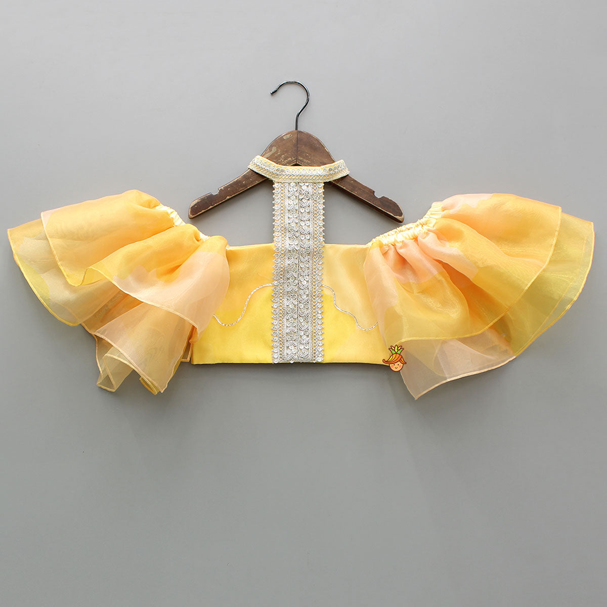 Organza Stylish Halter Neck Off Shoulder Top With Lehenga