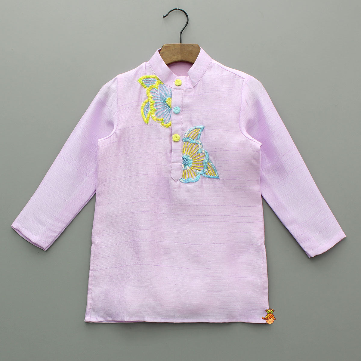 Floral Embroidered Lilac Kurta With Pyjama