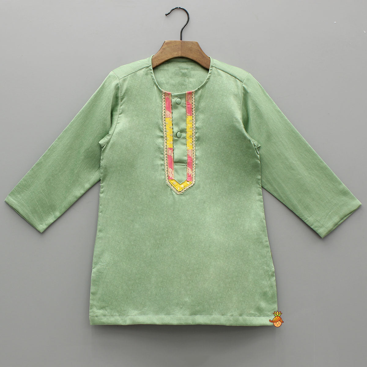 Green Kurta With Prink Brocade Jacket And Dhoti