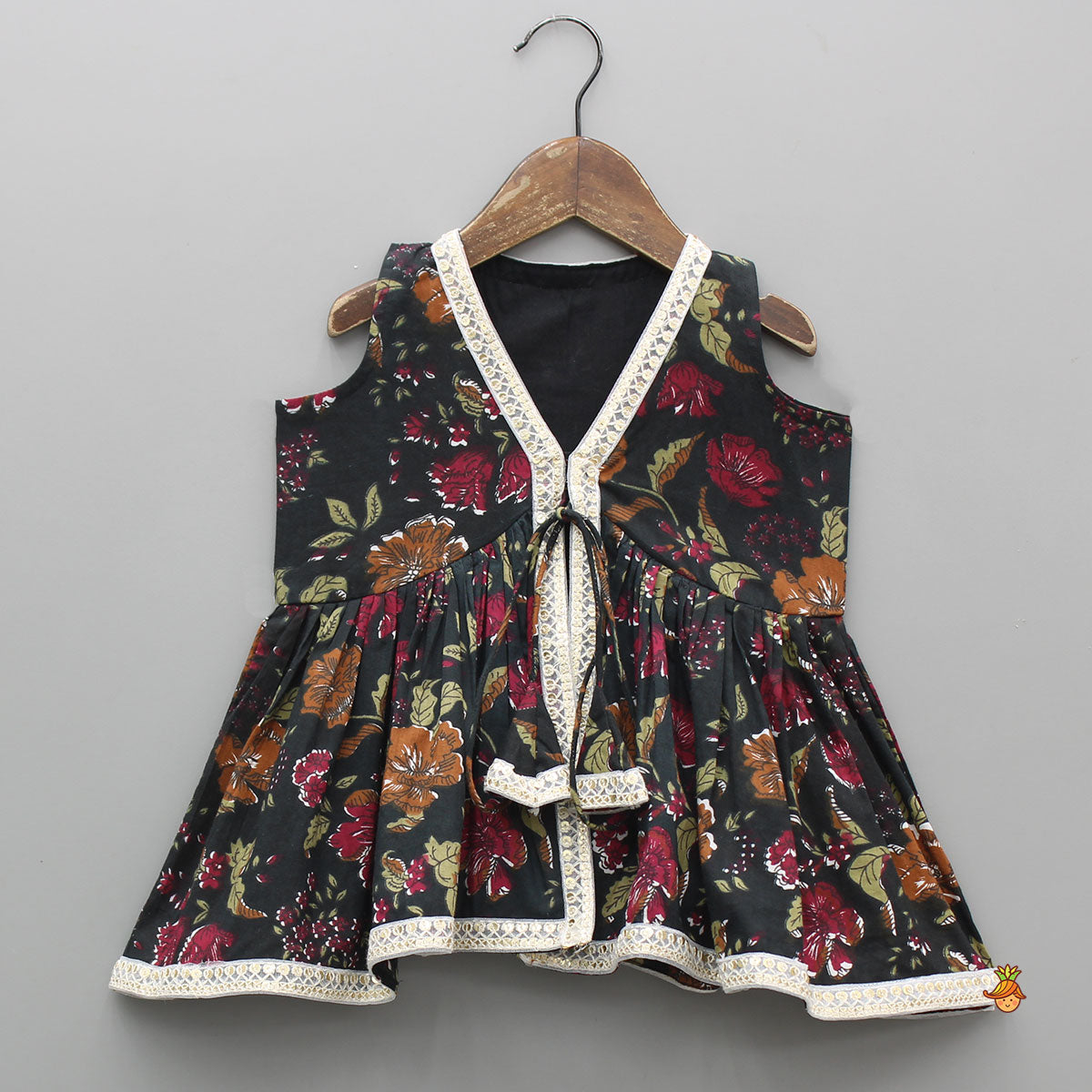 Strappy Printed Top With Sleeveless Peplum Kurti And Sharara