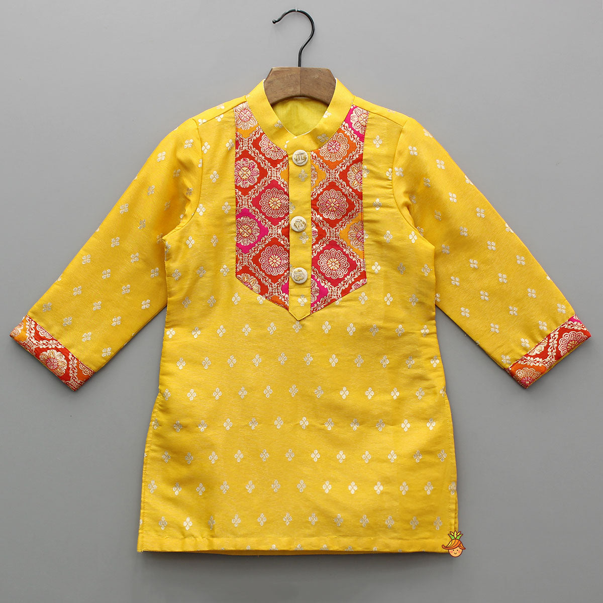 Yellow Sheen Brocade Silk Kurta With Pyjama