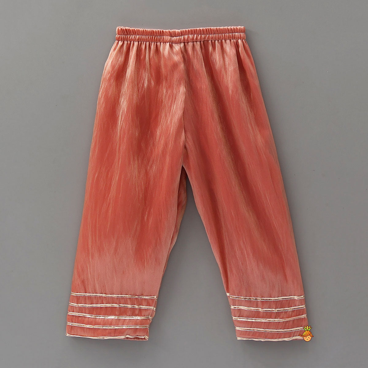 Peach Shimmery Embroidered Kurti With Pant And Dupatta