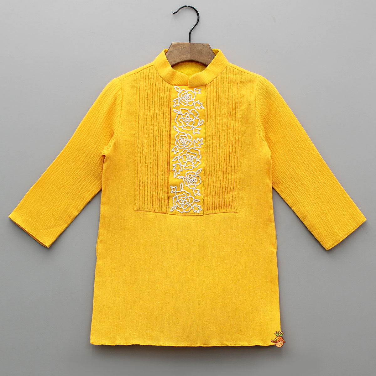 Yellow Embroidered Pin Tuck Detailed Kurta With Pyjama