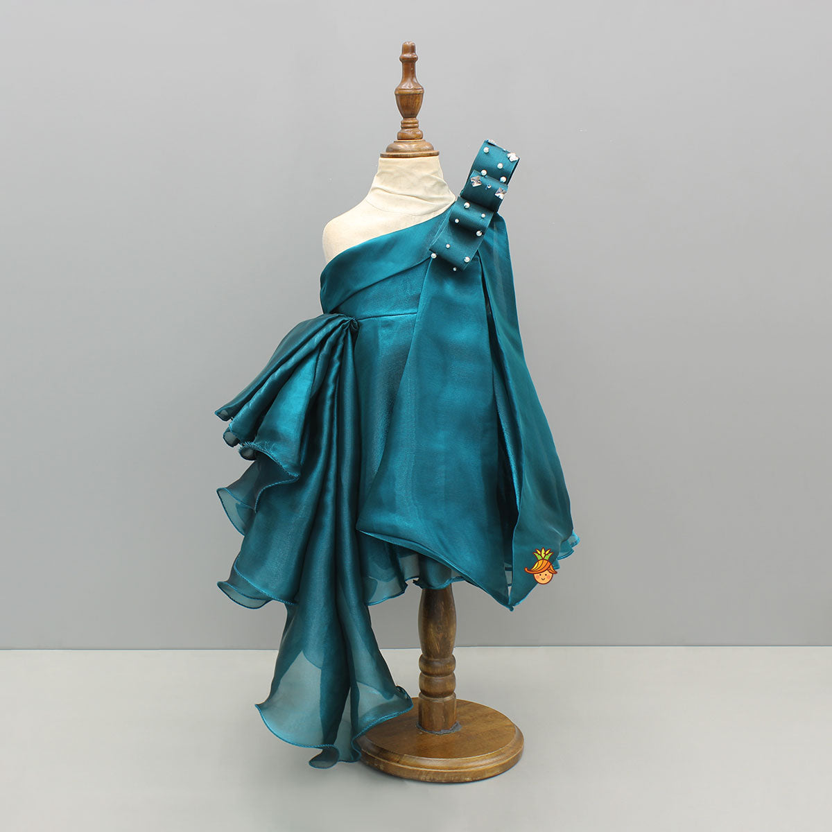 Sheen Organza Beautiful One Shoulder Teal Blue Dress
