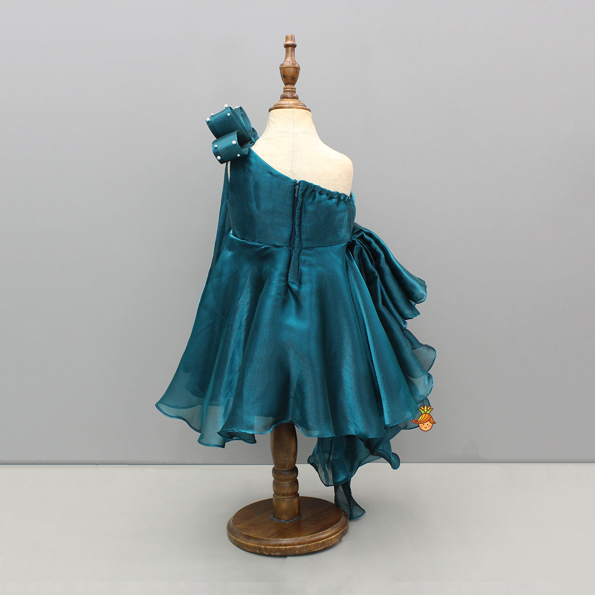 Sheen Organza Beautiful One Shoulder Teal Blue Dress