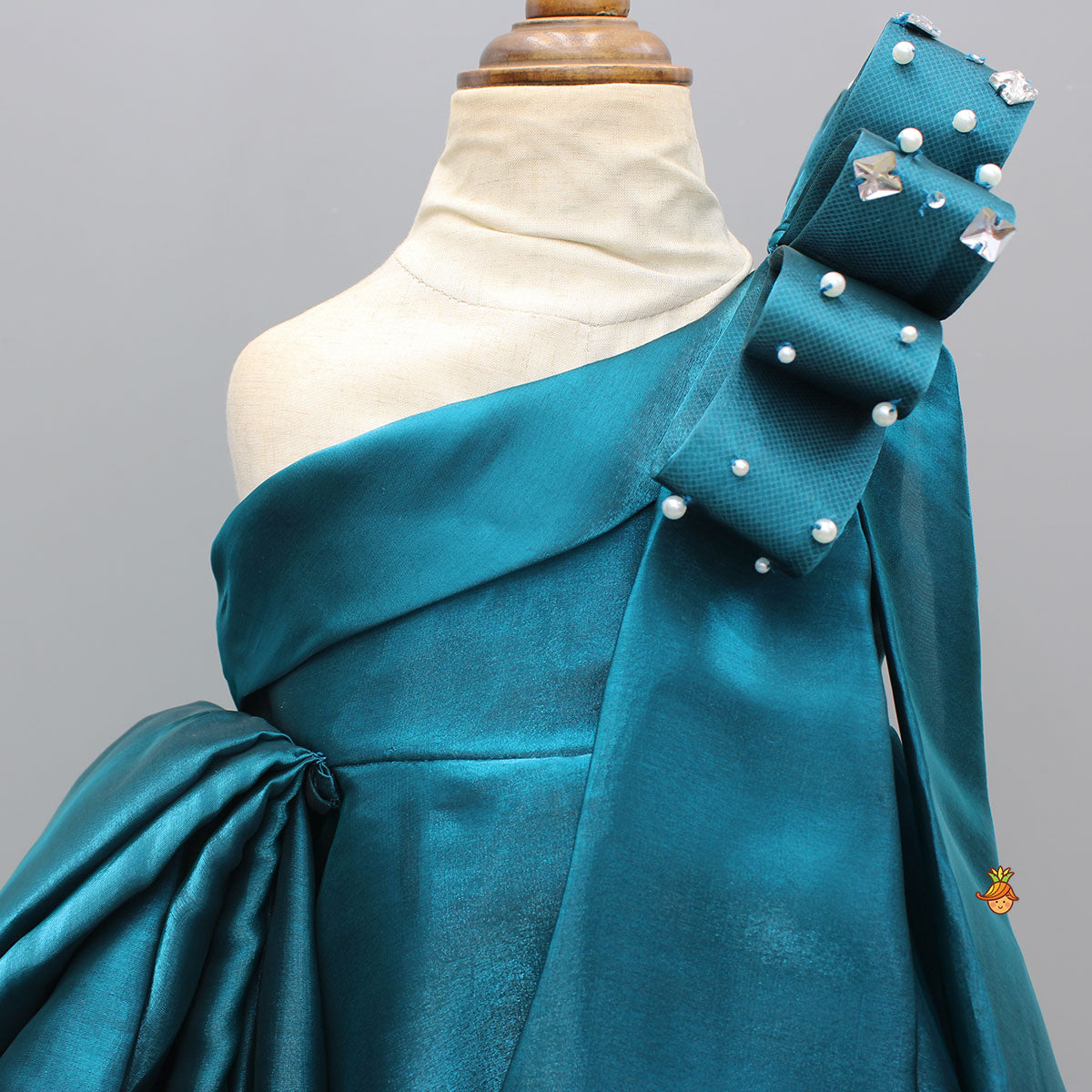 Sheen Organza Beautiful One Shoulder Teal Blue Dress