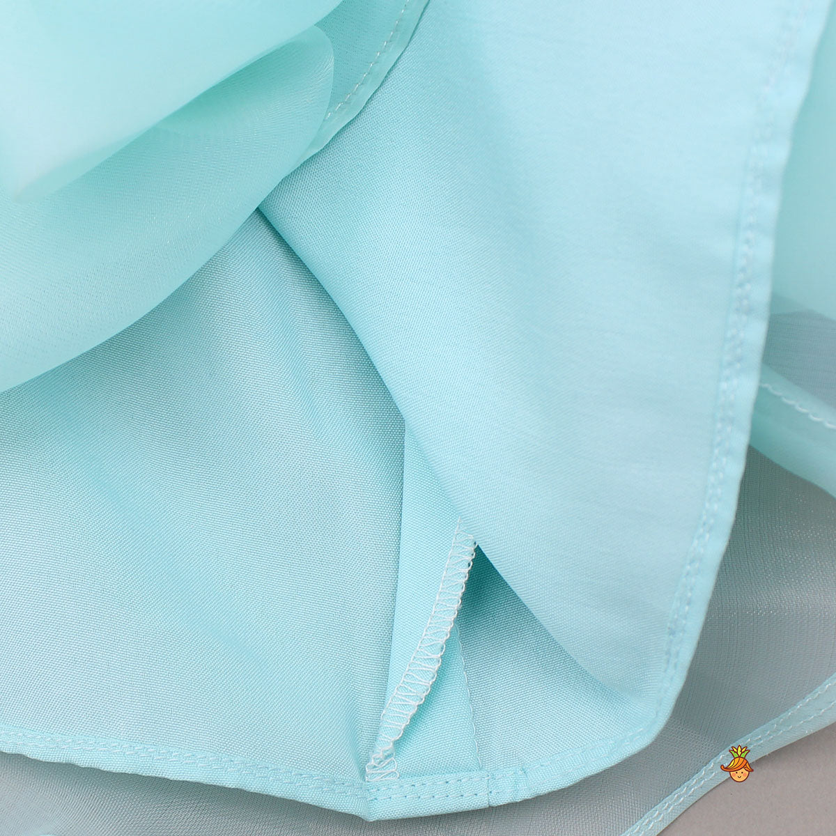 Fabric Flowers Embellished Blue Dress