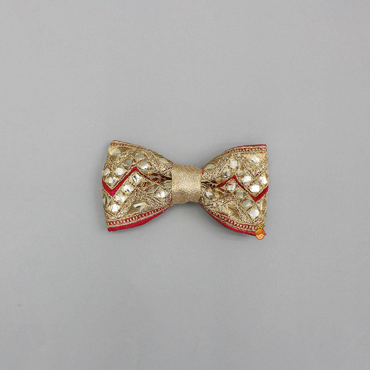 Elegant Faux Mirror Embroidered Zari Detailed Bow Hair Clip
