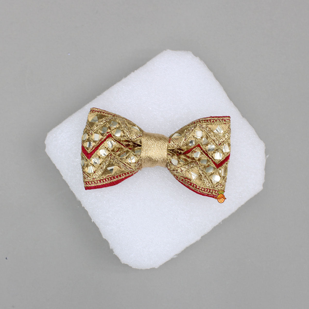 Elegant Faux Mirror Embroidered Zari Detailed Bow Hair Clip