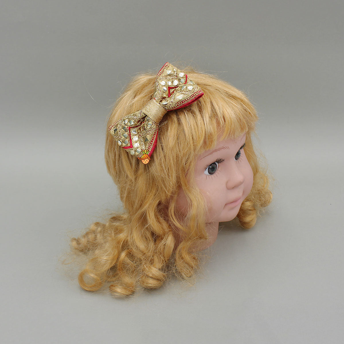 Elegant Faux Mirror Embroidered Zari Detailed Bow Hair Clip