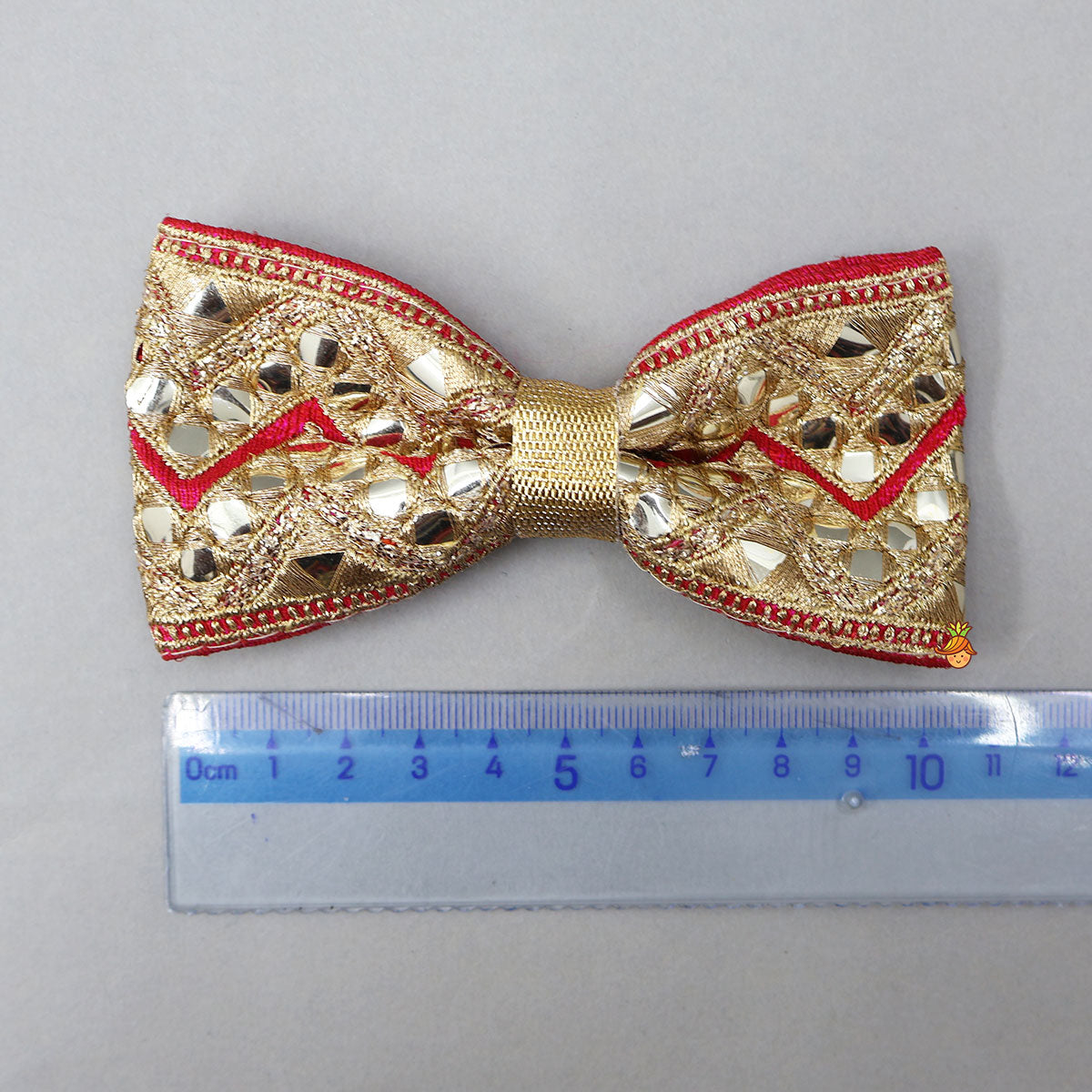 Elegant Faux Mirror Embroidered Zari Detailed Bow Hair Clip
