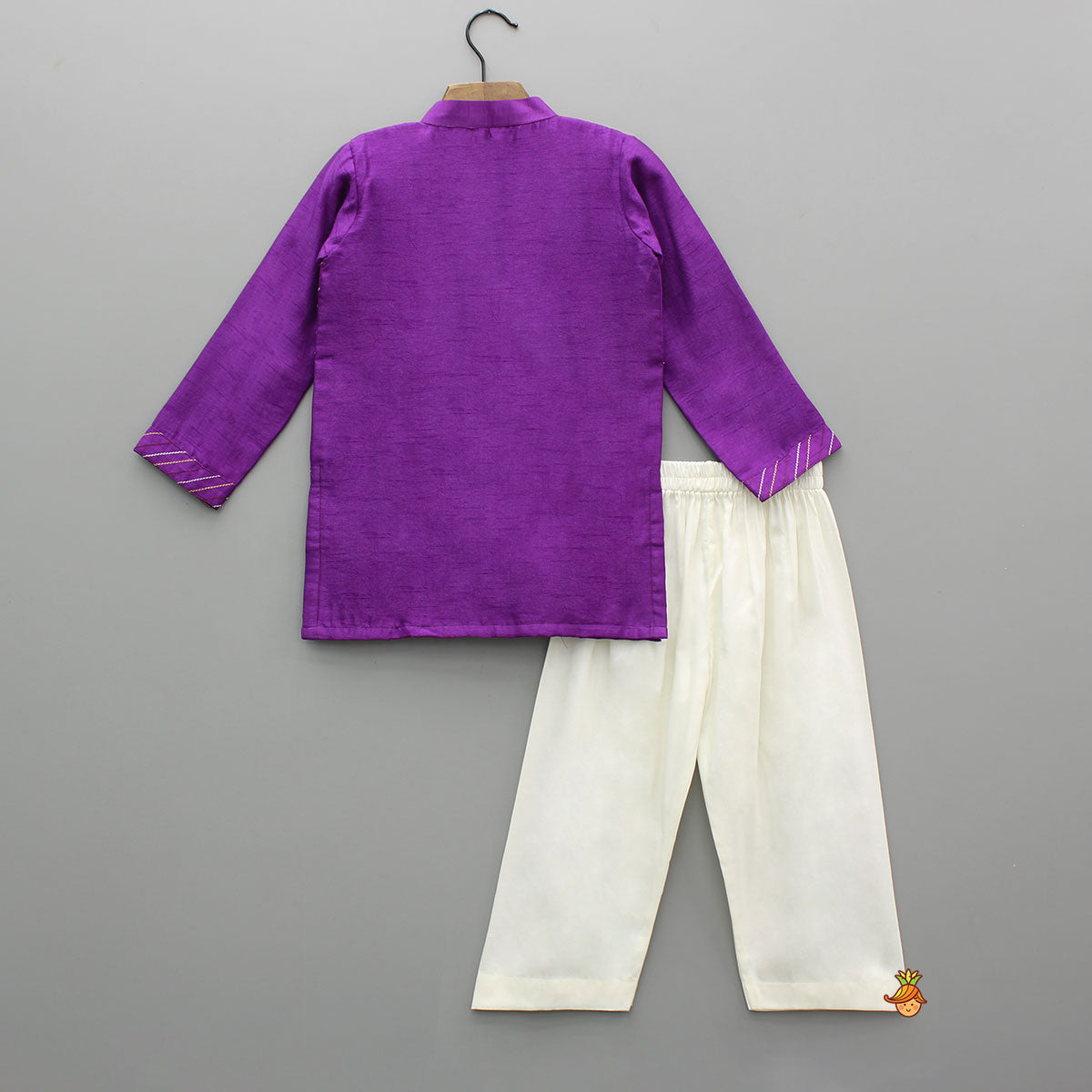 Purple Jacket Style Kurta With Off White Pyjama