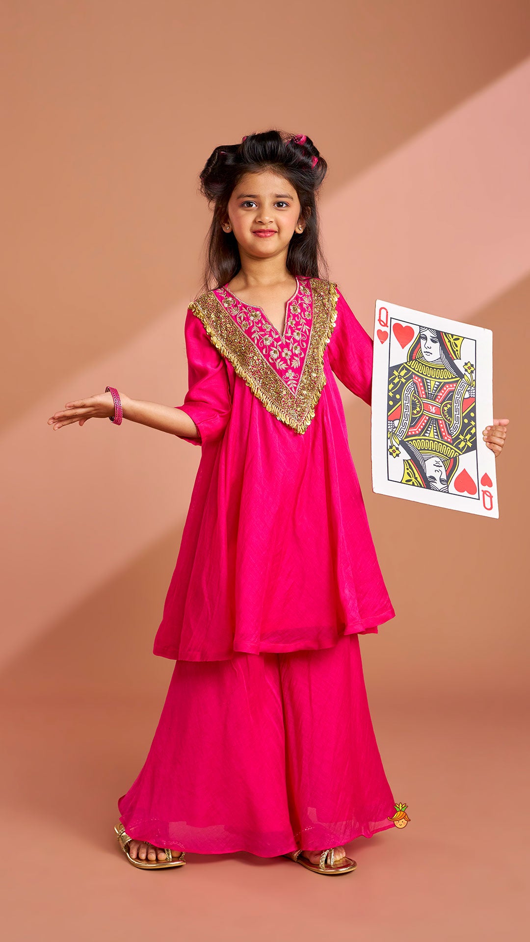 Pink Sequin Embellished Top With Flared Palazzo