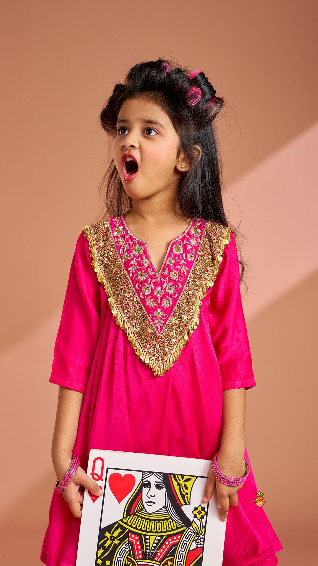 Pink Sequin Embellished Top With Flared Palazzo