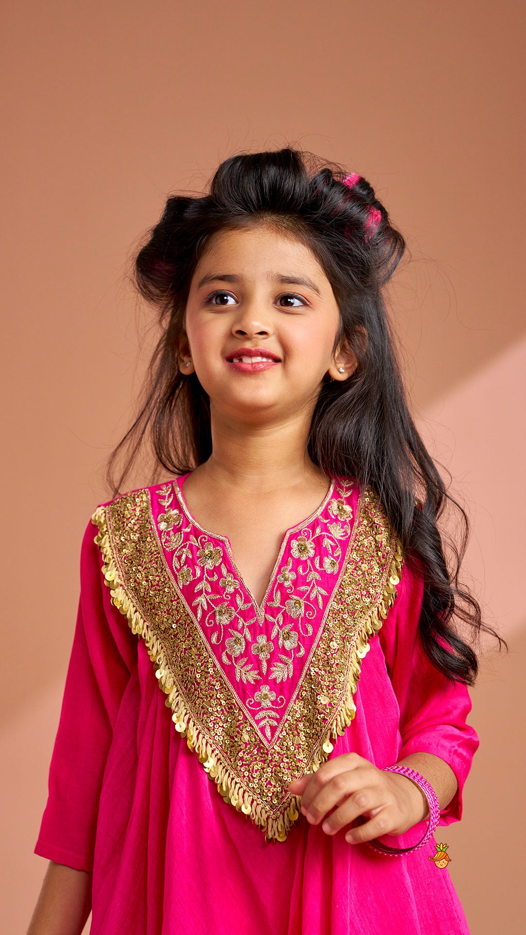 Pink Sequin Embellished Top With Flared Palazzo