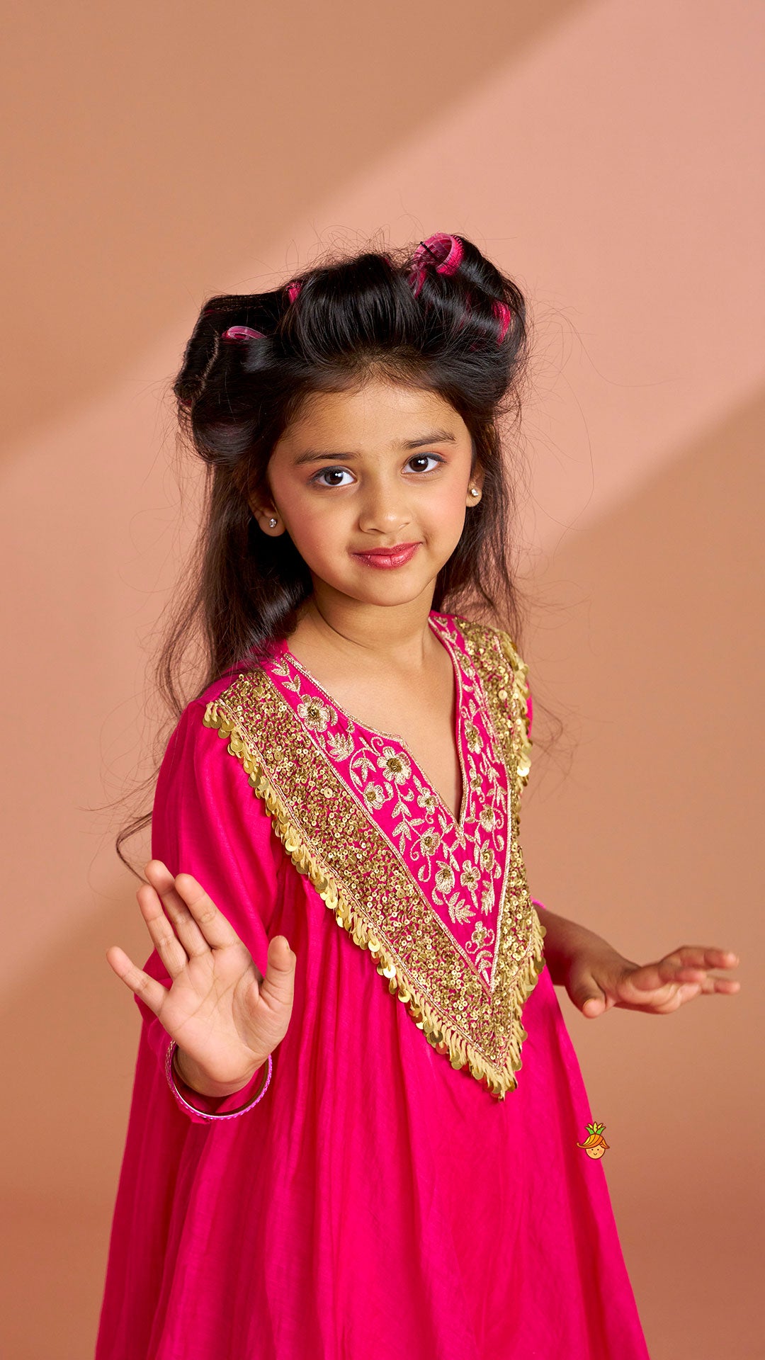 Pink Sequin Embellished Top With Flared Palazzo