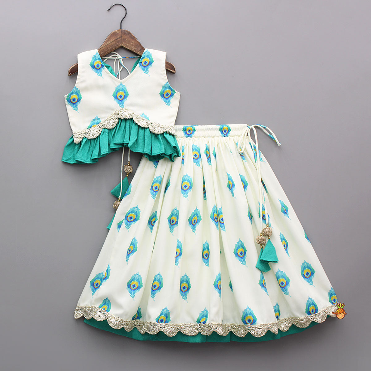 Mor Pankh Digital Print Top With Lehenga