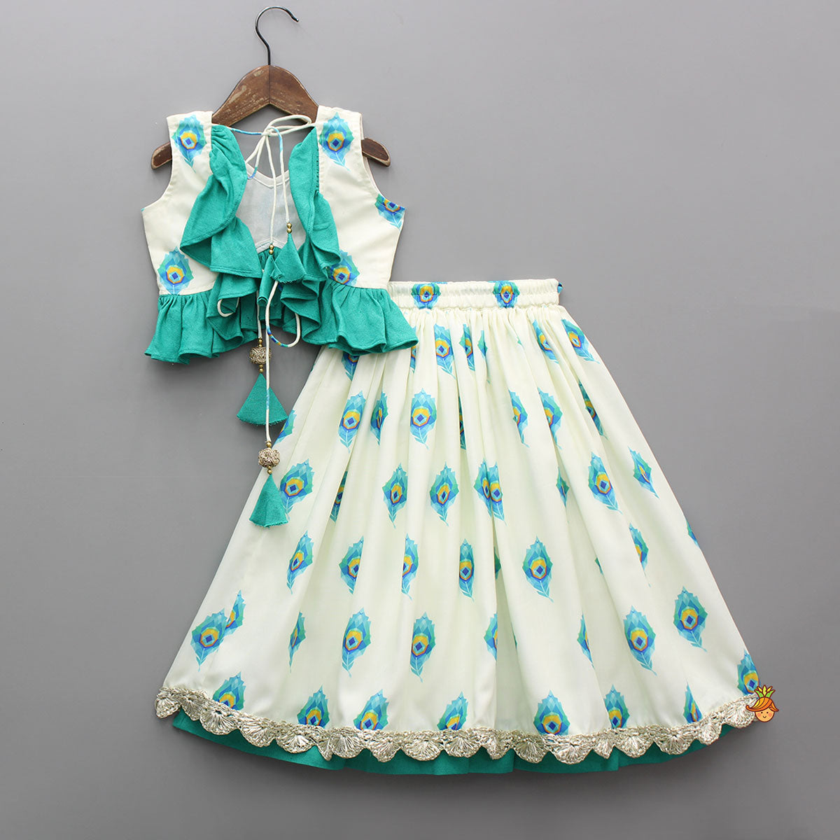 Mor Pankh Digital Print Top With Lehenga